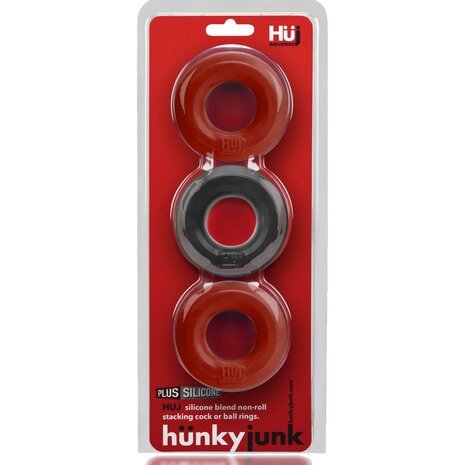 Hünkyjunk - Cockring - 3 stuks - Rood & Zwart