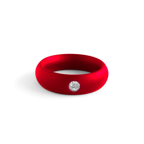 Black Label - Donut Cockring met Sierkristal - Mat Rood - Diameter 52.5 mm