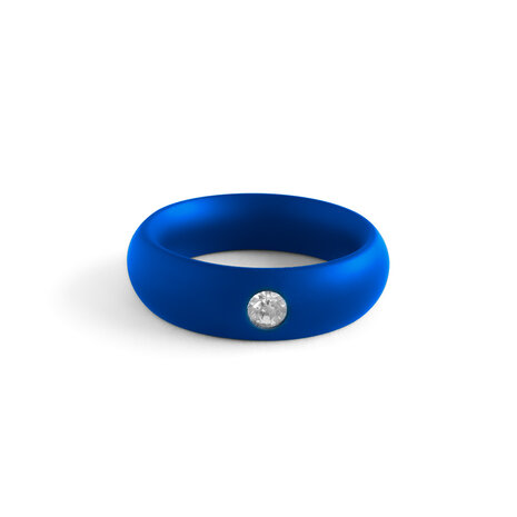 Black Label - Donut Cockring met Sierkristal - Mat Blauw - Diameter 42.5 mm