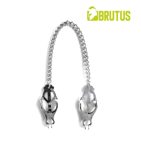 Brutus -  Tepelklemmen - Zilverkleurige Metalen Japanse Clover Tepelklemmen met Ketting