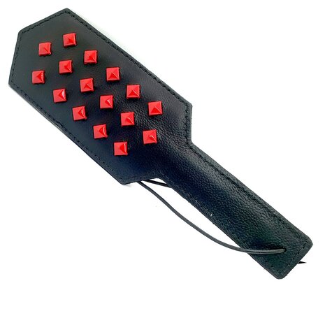 Black Label - Hit Me - Lederen Paddle met Studs - Zwart/Rood