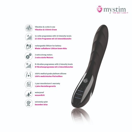 Mystim - Electrosex - Sizzling Simon - E-stim Vibrator - Black