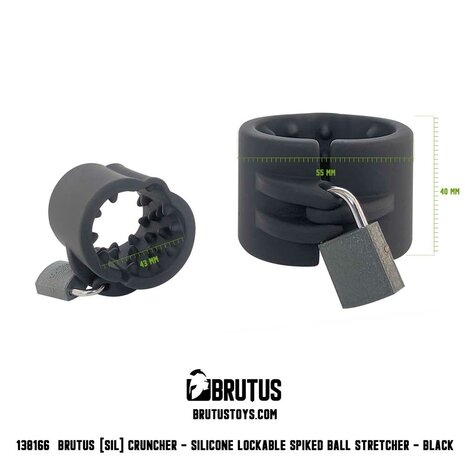 Brutus - Cruncher - Afsluitbare Siliconen Ball Stretcher - Met Spijkers - Zwart