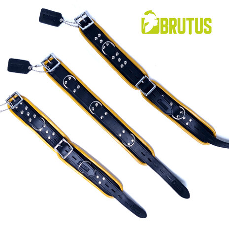 Brutus - Enkelboeien - Zwart Gele Leren Afsluitbare Enkelboeien - Leather Ankle Restraints Black Yellow