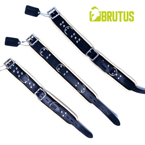 Brutus - Enkelboeien - Zwart Witte Leren Afsluitbare Enkelboeien - Leather Ankle Restraints Black White