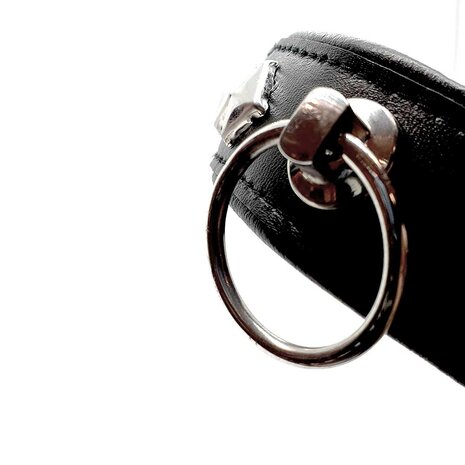 Black Label - Leather Studded O-Ring Collar Black