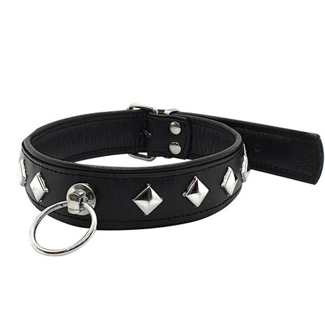 Black Label - Leather Studded O-Ring Collar Black