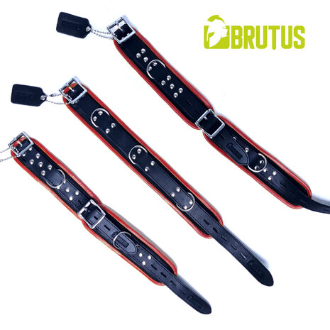 Brutus - Tuiglederen Zwart/Rode Afsluitbare Collar -  Leather Collar Black Red