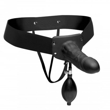 Master Series - Pumper - Opblaasbare Holle Strap-on Dildo met Harnas - Zwart