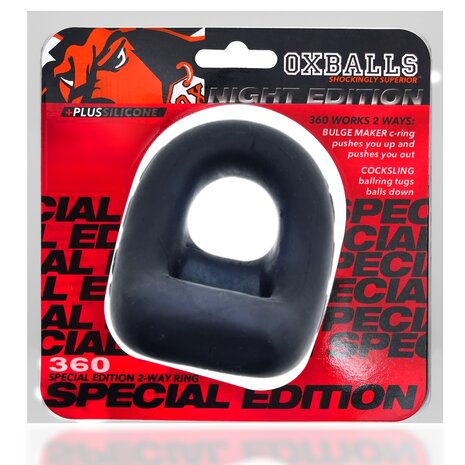 Oxballs - 360 - Cockring En Ball Sling - Night Edition - Mat Zwart