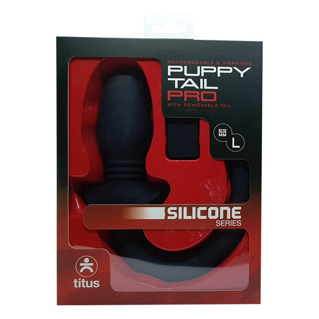 Titus - Siliconen Vibrerende en Kwispelende Puppy Tail Buttplug - Zwart - Maat L