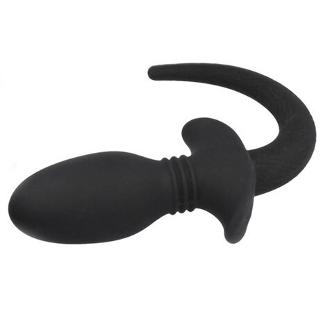 Titus - Siliconen Vibrerende en Kwispelende Puppy Tail Buttplug - Zwart - Maat M