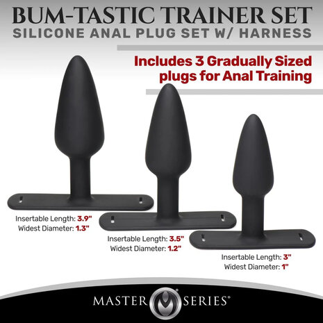 Master Series - Bum-tastic - Buttplug Trainer Set met Harnas - Zwart