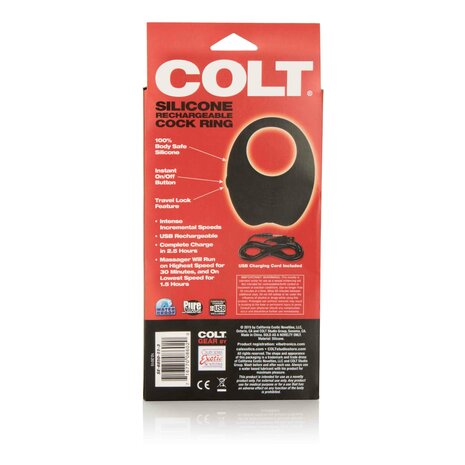 Colt - Oplaadbare Cockring - Zwart - Inner Diameter 3.25 cm - Siliconen