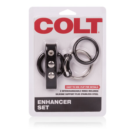 Colt - Enhancer Set - Verwisselbare Cockringen met Scrotum Steun - Siliconen - Zwart