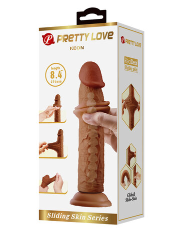 Pretty Love - Keon - Realistische Sliding Skin Dildo - 21,4 cm - Bruine Huidskleur