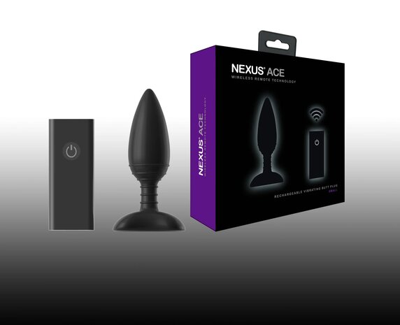 Nexus - Ace - Vibrerende Buttplug - Siliconen - Zwart - Maat S