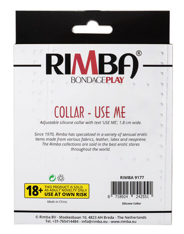 Rimba - Halsband - Collar Met Tekst - USE ME - Siliconen - Zwart