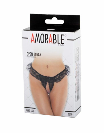 Amorable by Rimba - Burlesque Tanga Met Open Kruis - Zwart - One Size