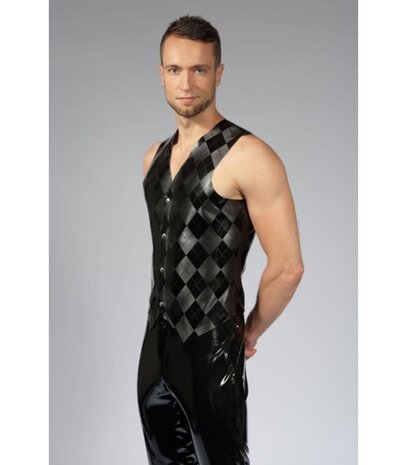 Peter Domenie - Latex Herengilet met Ruitmotief - Zwart/Grijs - Maat L