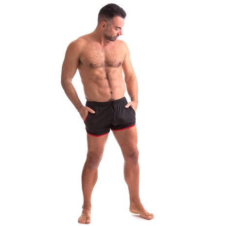 665 - Rally Shorts - Zwart/Rood - Maat L