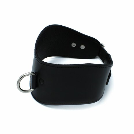 Kiotos - Gecontourde Zwarte Lederen Posture Collar met D-Ring