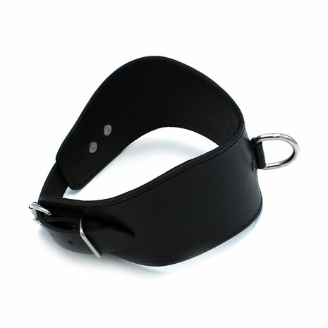 Kiotos - Gecontourde Zwarte Lederen Posture Collar met D-Ring