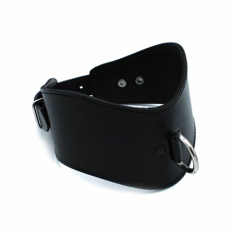 Kiotos - Gecontourde Zwarte Lederen Posture Collar met D-Ring