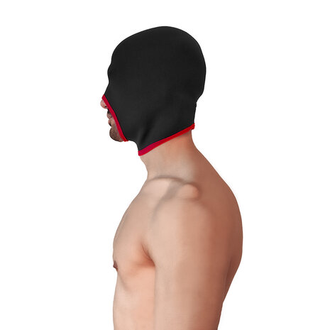 Brutus - Neoprene Blind Face Fucker Hood  - Zonder Oogopeningen - Zwart/Rood