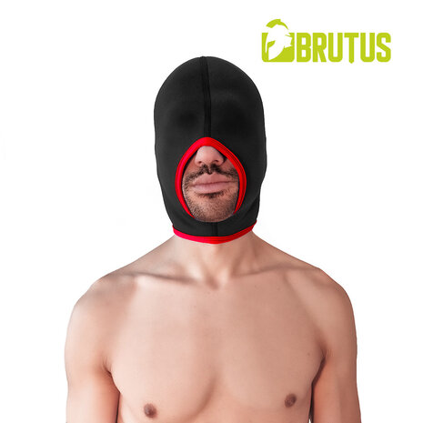 Brutus - Neoprene Blind Face Fucker Hood  - Zonder Oogopeningen - Zwart/Rood