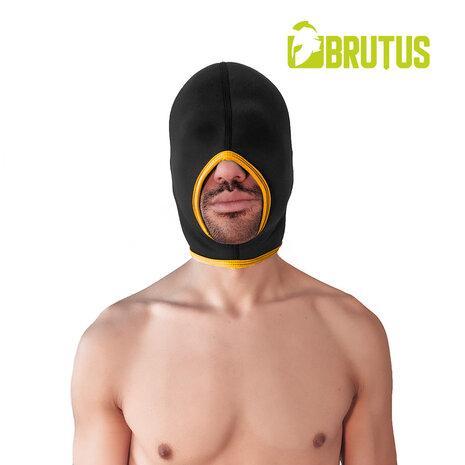 Brutus - Neoprene Blind Face Fucker Hood  - Zonder Oogopeningen - Zwart/Geel