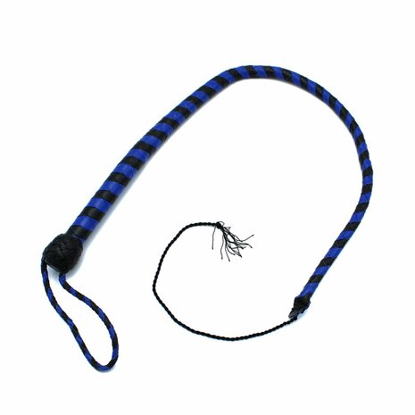 Kiotos - Lederen Single Tail Zweep - Blauw/Zwart - 90 cm