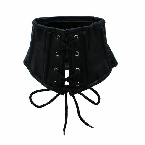 Kiotos - Zwart Lederen Lace-Up Corset Collar