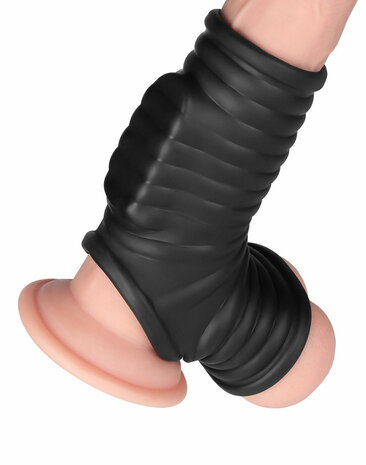 LoveToy - Wave Knights Ring - Vibrerende Penis en Scrotum Sleeve - Ø 2,8 cm - Zwart