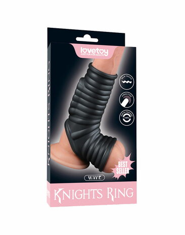 LoveToy - Wave Knights Ring - Vibrerende Penis en Scrotum Sleeve - Ø 2,8 cm - Zwart