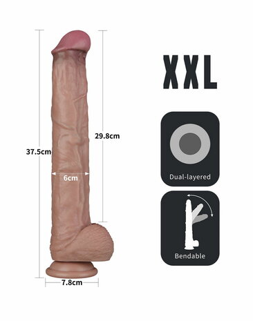 LoveToy - Nature Cock - Dubbellaags Buigbare XXL Dildo - 37,5 cm