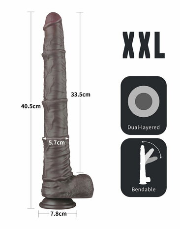LoveToy - Nature Cock - Dubbellaags Buigbare Dildo met Aders - 40 cm - Bruin