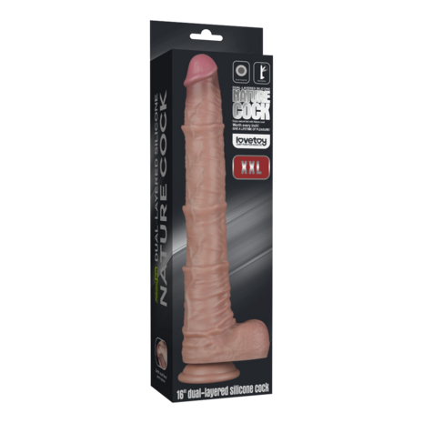LoveToy - Nature Cock - Dubbellaags Buigbare Dildo met Aders - 40 cm