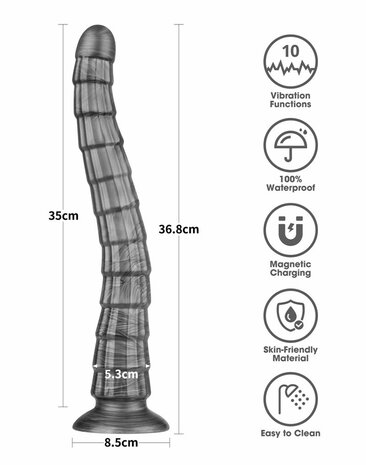 Lovetoy - Vibrax Slider - Lange Vibrerende Anaal Dildo - 35 cm - Zilver