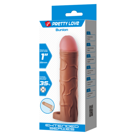 Pretty Love - Bunion - Verlengende Penis Sleeve met Cockring - 25mm - Bruin