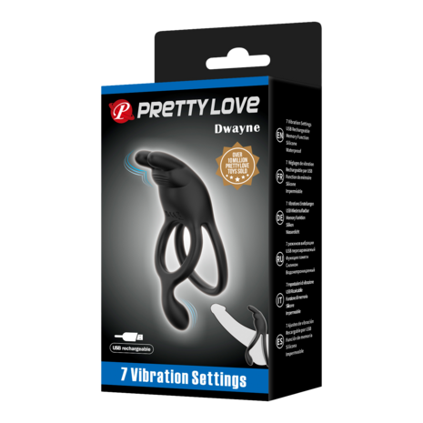 Pretty Love - Seth - Vibrerende Dubbele Cockring - Zwart