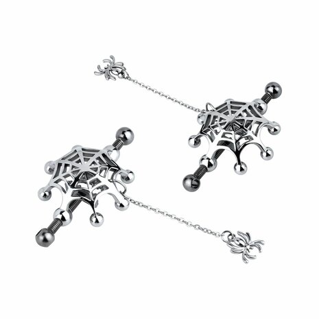 Kiotos - Spiderweb met hangende Spin - Tepelklemmen met ketting