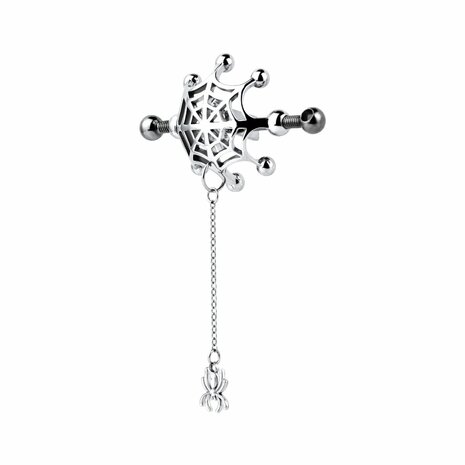 Kiotos - Spiderweb met hangende Spin - Tepelklemmen met ketting