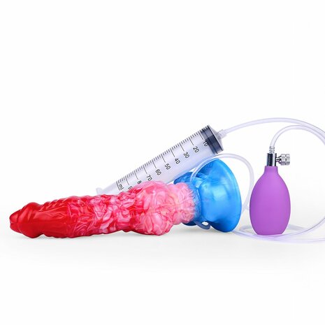 Kiotos Monstar - Big Squirt Cock - Opblaasbare Spuitende Dildo - Rood/Roze/Blauw