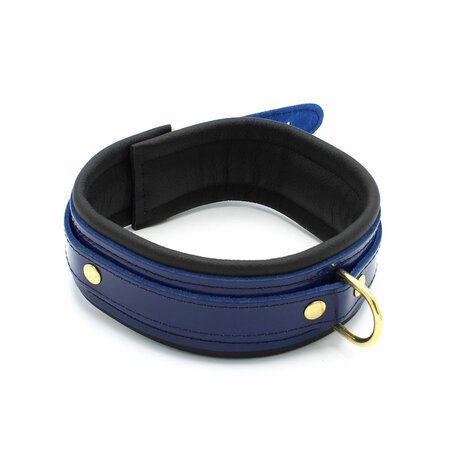 Kiotos Leather - Collar Leder - Blauw/Zwart - Gouden Hardware