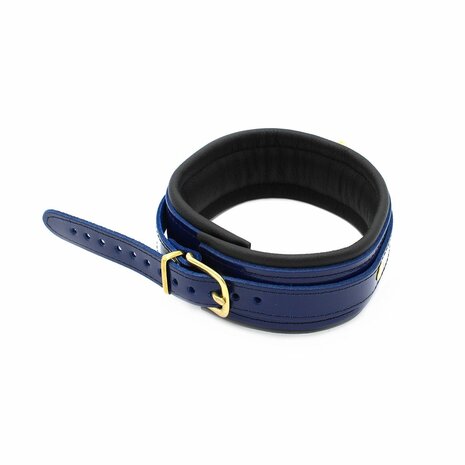 Kiotos Leather - Collar Leder - Blauw/Zwart - Gouden Hardware