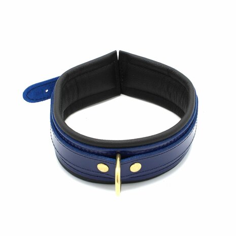 Kiotos Leather - Collar Leder - Blauw/Zwart - Gouden Hardware