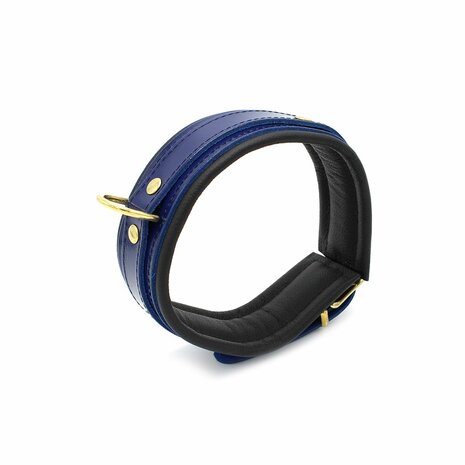 Kiotos Leather - Collar Leder - Blauw/Zwart - Gouden Hardware