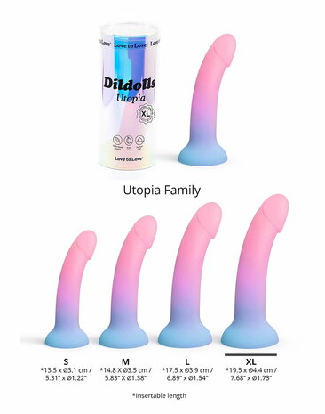 Love to Love - Utopia - Dildolls - Gladde Dildo - Roze/Violet/Blauw - Maat XL
