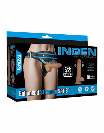 LoveToy - Ingen - Vibrerende Strap-on Set - Lengte 20 cm - Lichte Huidskleur - Maat XS/S/M